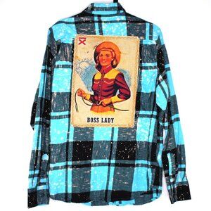 Angry Minnow Mens Medium Boss Lady Pain Splatter Button Up Flannel Shirt Q1069